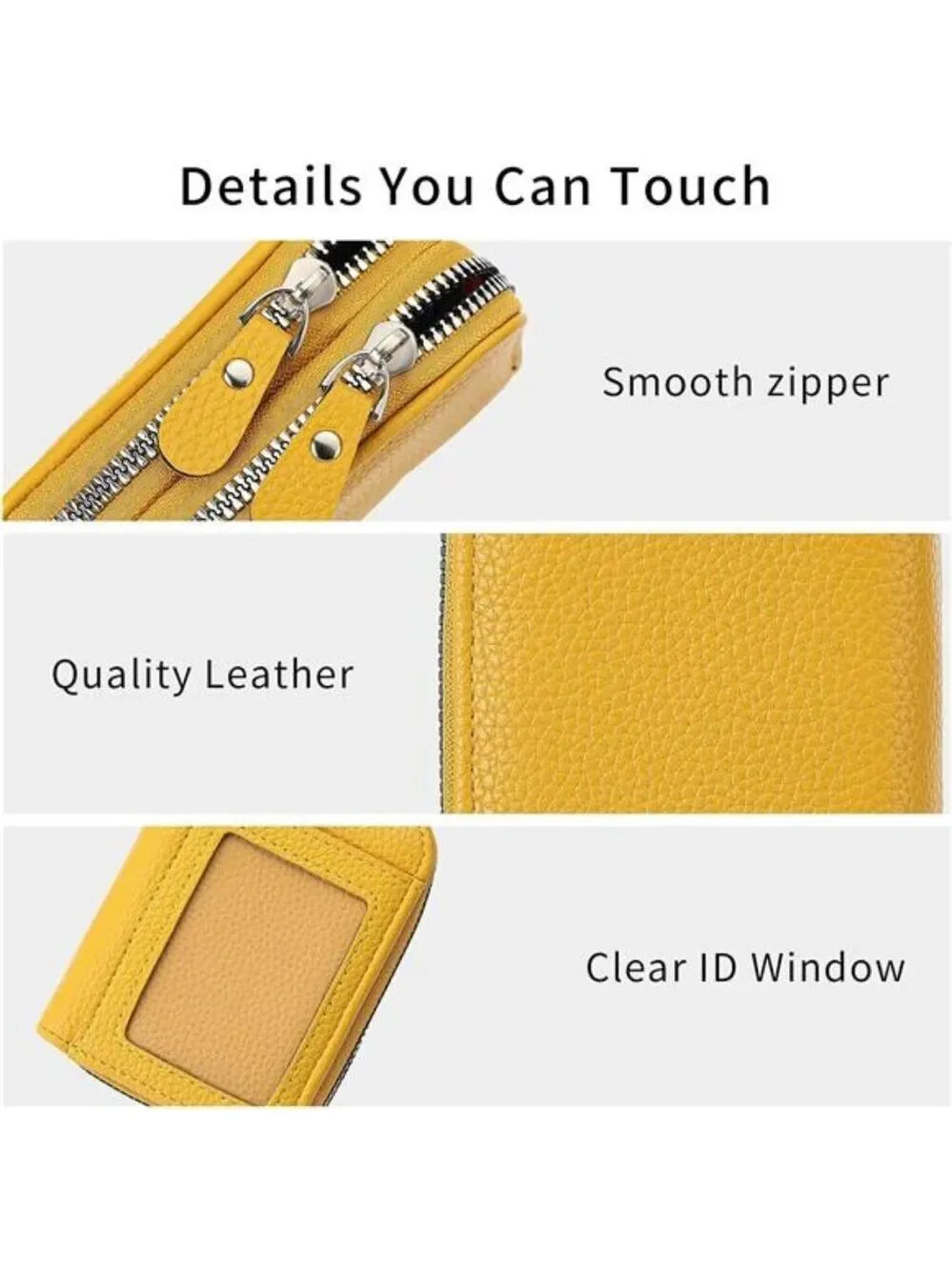 RFID Leather Card Holder Small Wallet for Women Double Zipper ID Coin Purse
